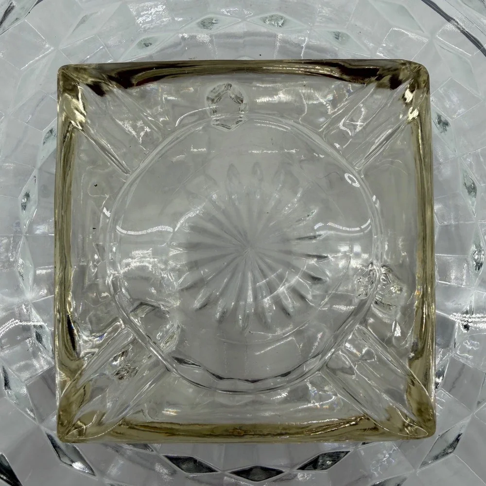 Vintage Clear Glass Ashtray Square Heavy Mid-Century Modern‎ Heavy Glass Vintage